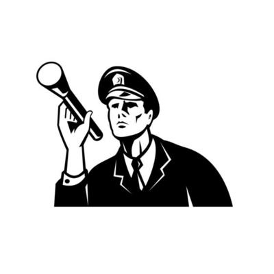 law-enforcement-policeman-security-guard-with-flashlight-retro-black-and-white-vector law-enforcement-policeman-security-guard-with-flashlight-retro-black-and-white-vector