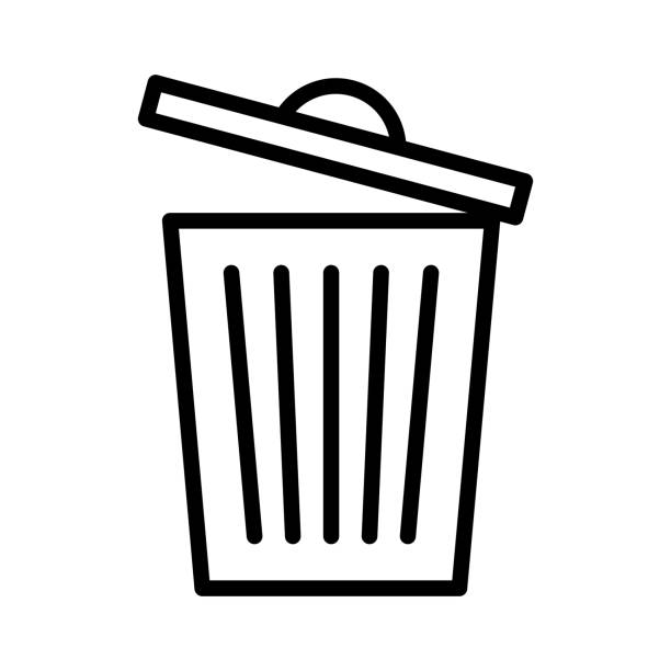 trash Trash can tine line icon. Garbage bin black symbol. Vector illustration isolated on white background.